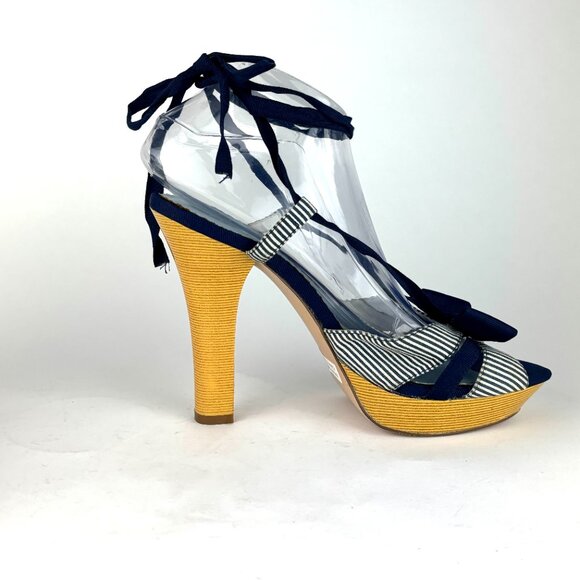 Zinc Navy Stripe Bow Platform Sandals, Size 9M. Never worn - Picture 3 of 14